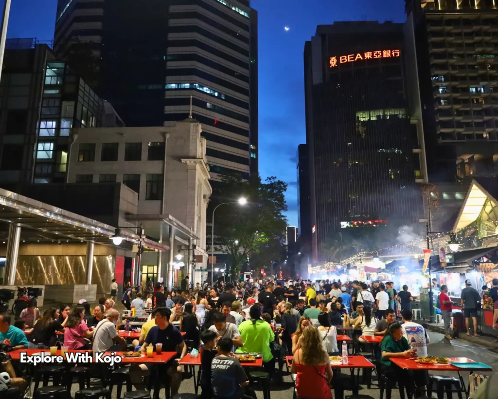 Evening crowd at Lau Pa Sat hawker centre in Singapore