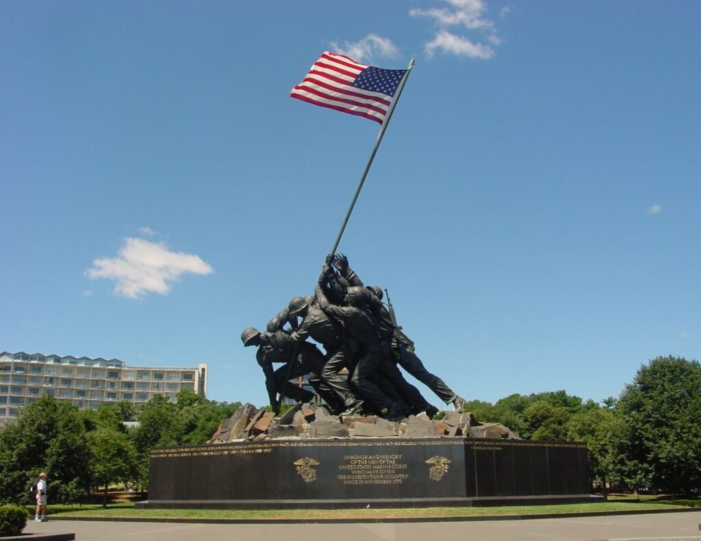 The Marine Corps War Memorial in Arlington, Virginia, depicting U.S. Marines raising the American flag at Iwo Jima.
