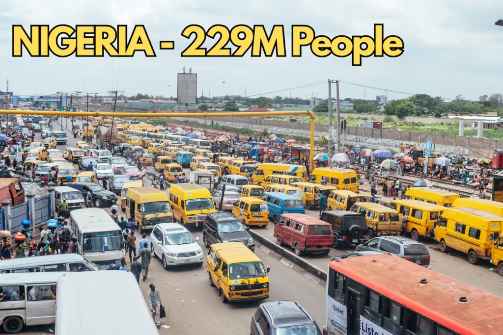 Nigeria population 2025 with 229 million people, Lagos busy streets