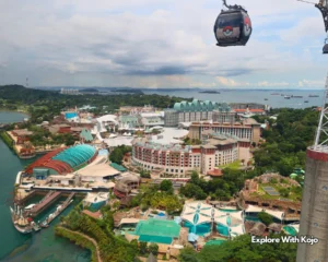 Aerial view of Sentosa Island resorts in Singapore