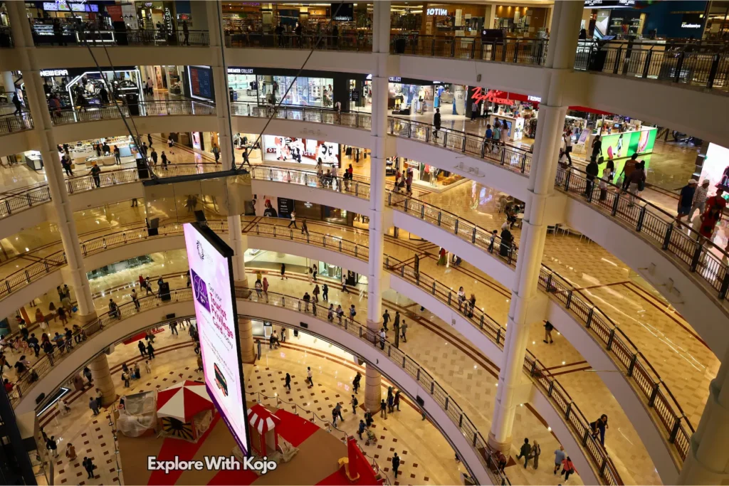 Overhead view of Suria KLCC Mall shopping levels.