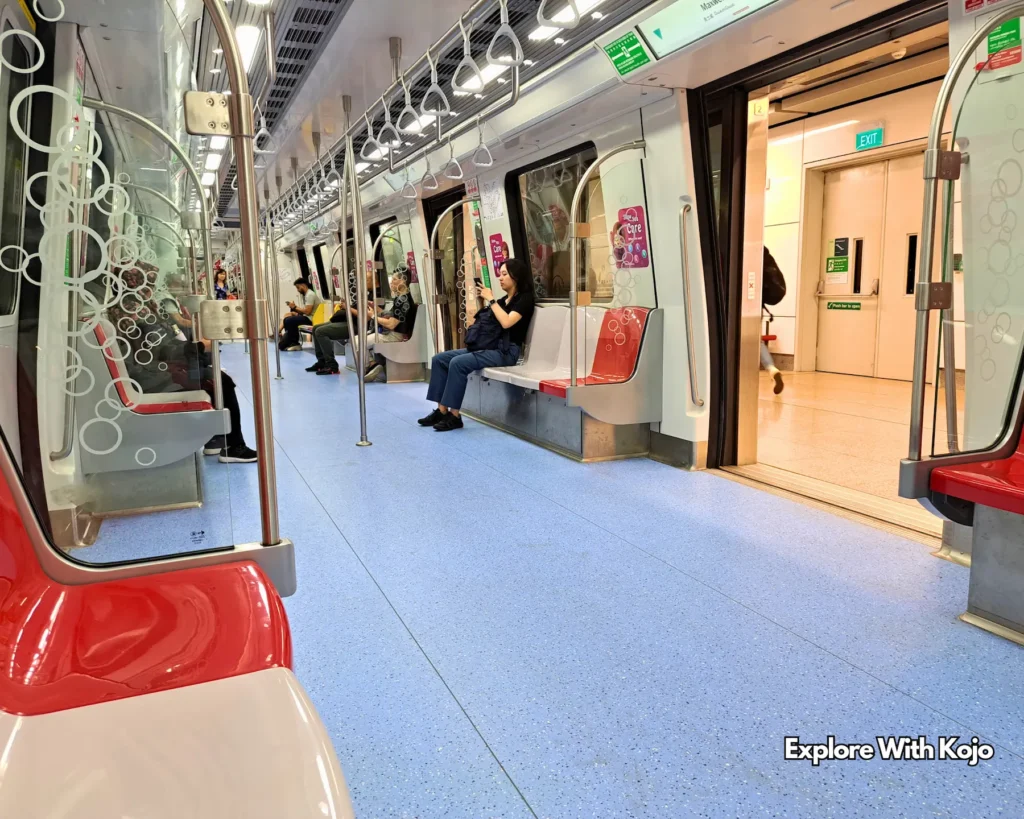 Inside a moving MRT train in Singapore