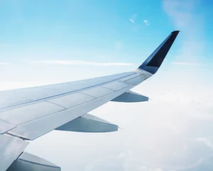 Airplane wing view during a flight.