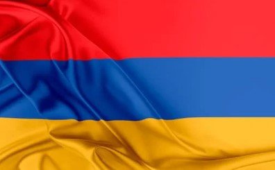 Flag of Armenia with red, blue, and orange horizontal stripes.