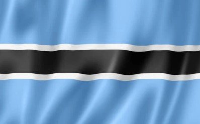 Flag of Botswana with light blue field and black stripe bordered in white.