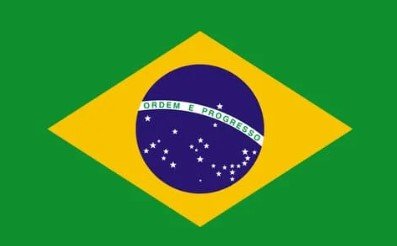 Flag of Brazil with green field, yellow diamond, and blue globe.