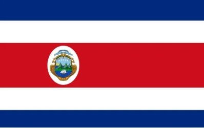 Flag of Costa Rica with blue, white, and red stripes and national emblem.