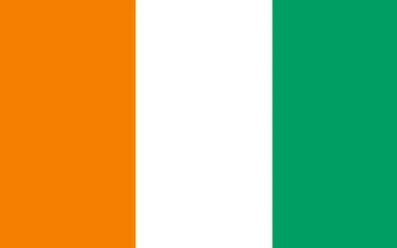 Flag of Côte d’Ivoire with orange, white, and green vertical stripes.