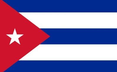 Flag of Cuba with blue and white stripes and red triangle with white star.