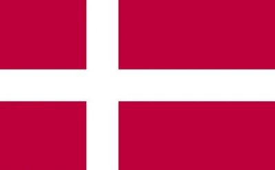 Flag of Denmark with white Scandinavian cross on red background.