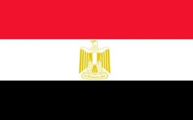 Flag of Egypt with red, white, and black stripes and golden eagle emblem.
