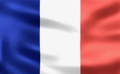 Flag of France with blue, white, and red vertical stripes.