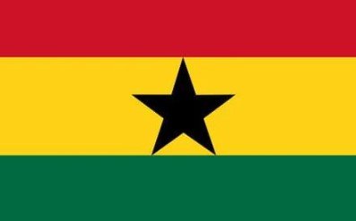 Flag of Ghana with red, yellow, and green stripes and black star in the center.