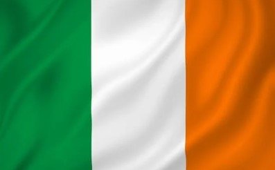 Flag of Ireland with green, white, and orange vertical stripes.