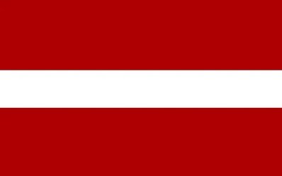Flag of Latvia with two maroon stripes and a narrow white band.