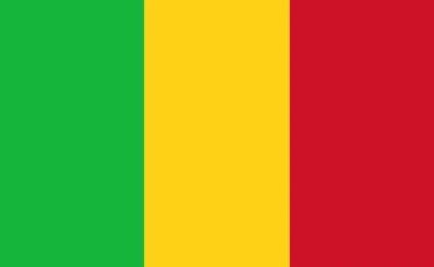 Flag of Mali with green, yellow, and red vertical stripes.