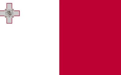 Flag of Malta with white and red halves and George Cross in the corner.