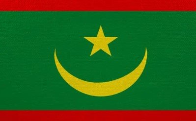 Flag of Mauritania with green field, yellow crescent, and star bordered in red.