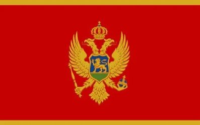Flag of Montenegro with red background, golden border, and national coat of arms.