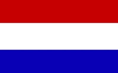 Flag of the Netherlands with red, white, and blue horizontal stripes.