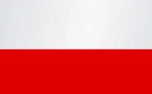 Flag of Poland with white and red horizontal stripes.