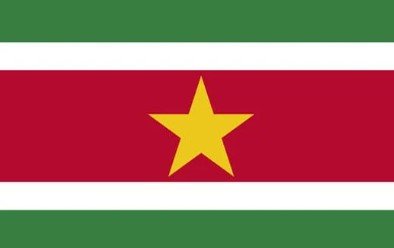 Flag of Suriname with green, white, and red stripes and yellow star.
