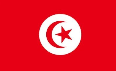 Flag of Tunisia with red background, white circle, and red crescent and star.