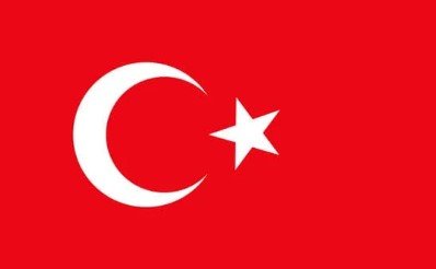 Flag of Turkey with red field and white star and crescent.
