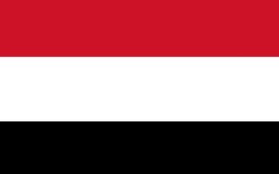 Flag of Yemen with red, white, and black horizontal stripes.
