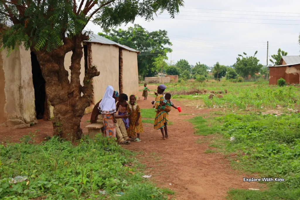 Children walking in a Ghanaian village compound.