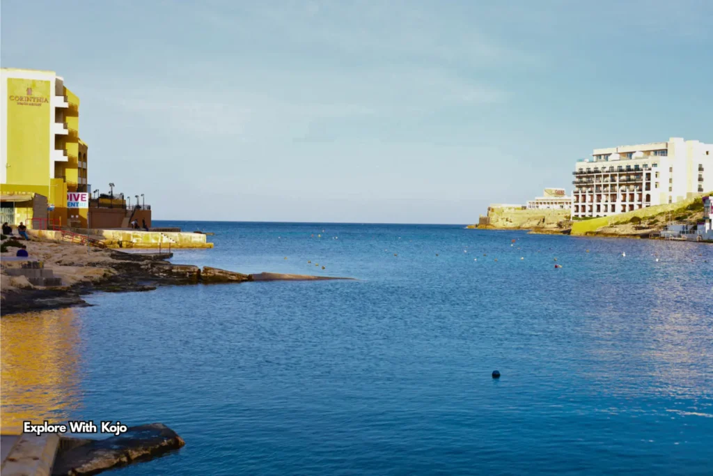 Calm waters of Balluta Bay in St Julian’s Malta