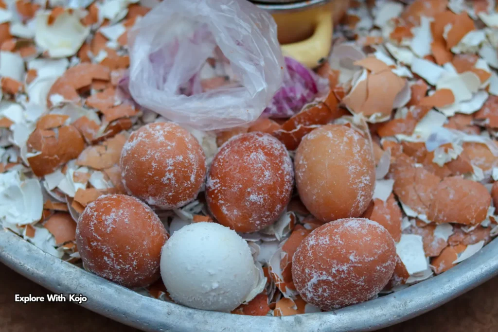 Boiled eggs covered in salt sold as street food in Ghana