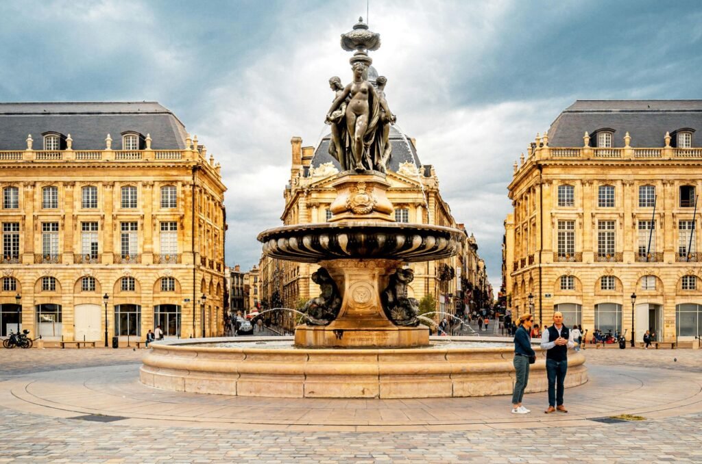 Place de la Bourse fountain in Bordeaux with classical architecture