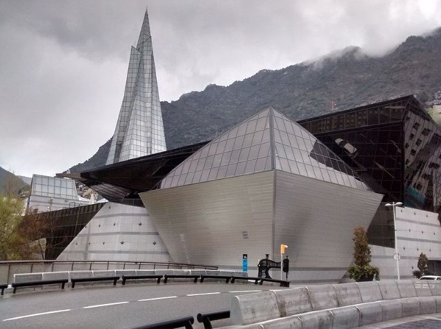 Caldea Spa in Escaldes-Engordany with glass architecture and thermal pools.