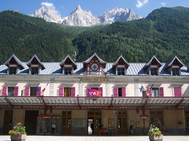Snowy peaks and ski slopes at Chamonix Mont-Blanc France.
