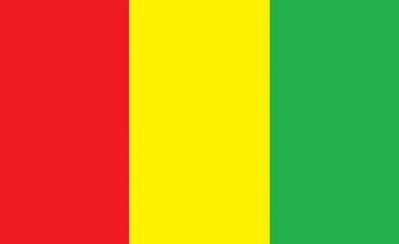 Flag of Guinea with red, yellow, and green vertical stripes.