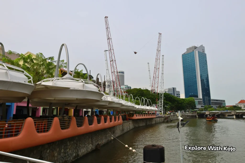 The tall GX-5 Extreme Swing structure at Clarke Quay, one of Singapore’s most iconic adrenaline attractions.