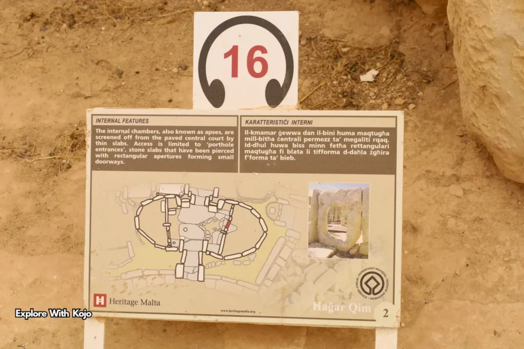 Information board describing prehistoric sculptures found at Hagar Qim Malta