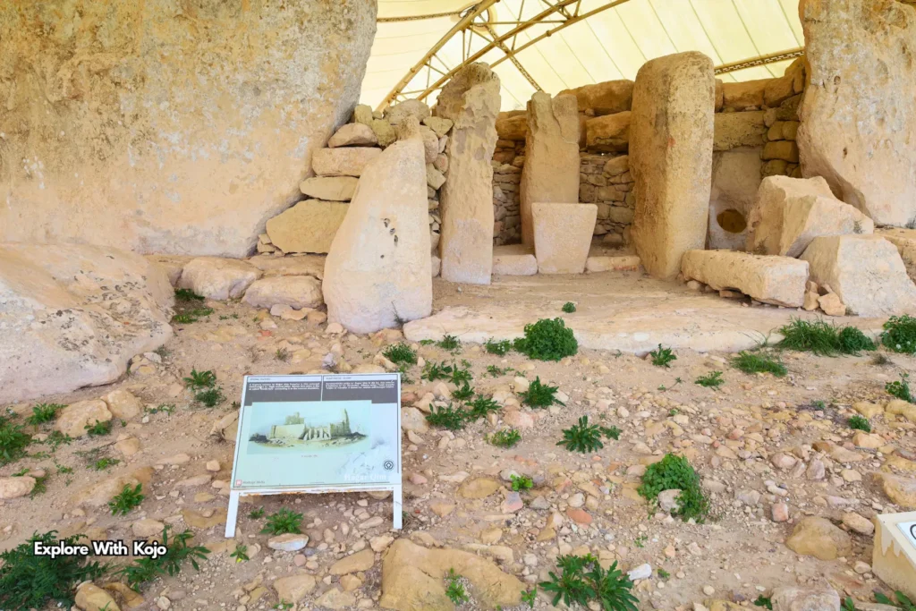 Entrance area of Hagar Qim Temple with Heritage Malta information board
