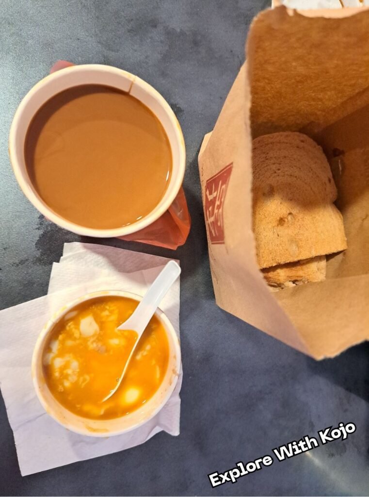 Traditional Singapore breakfast set with kaya toast and kopi