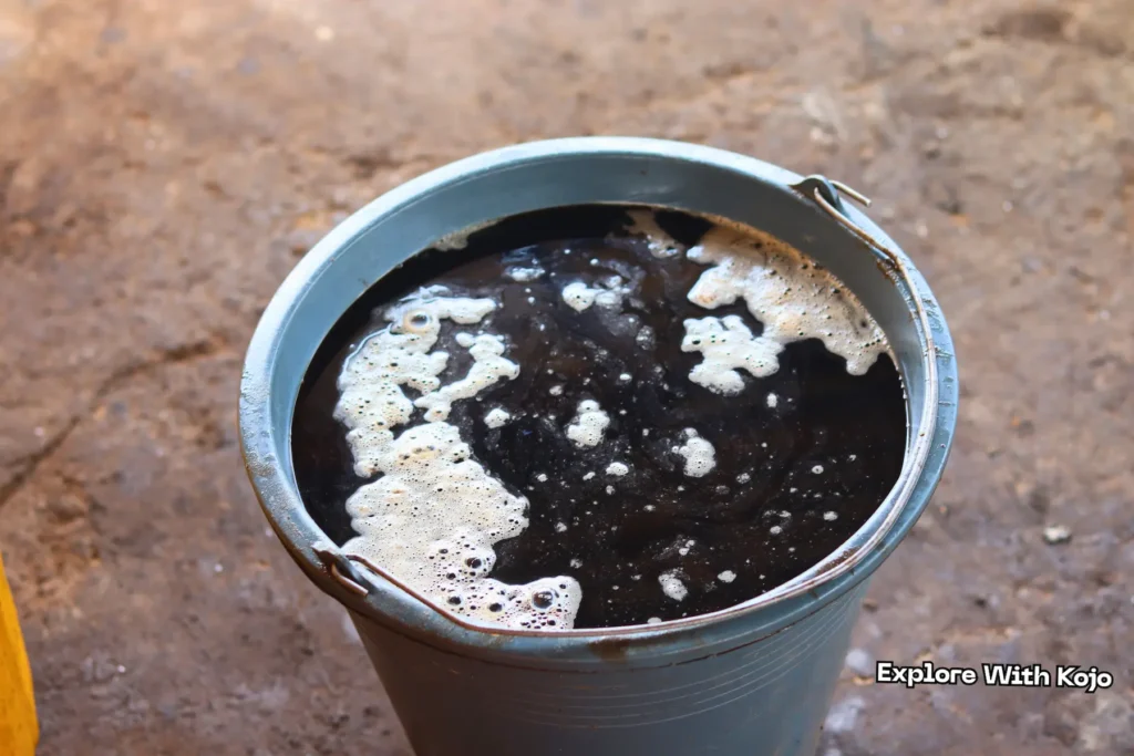 Liquid potash made from cocoa pod ash for African black soap production