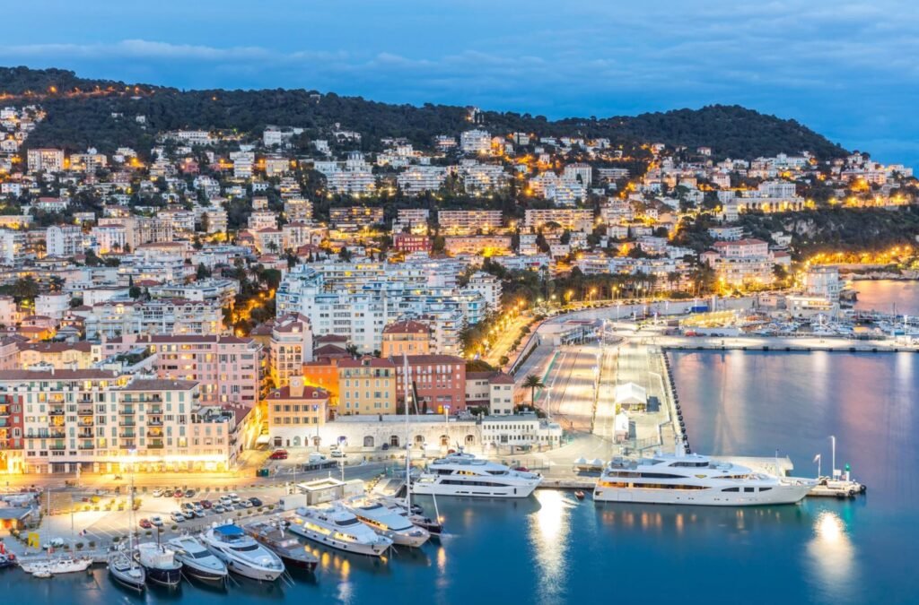 Seaside view of Nice with Promenade des Anglais and turquoise water