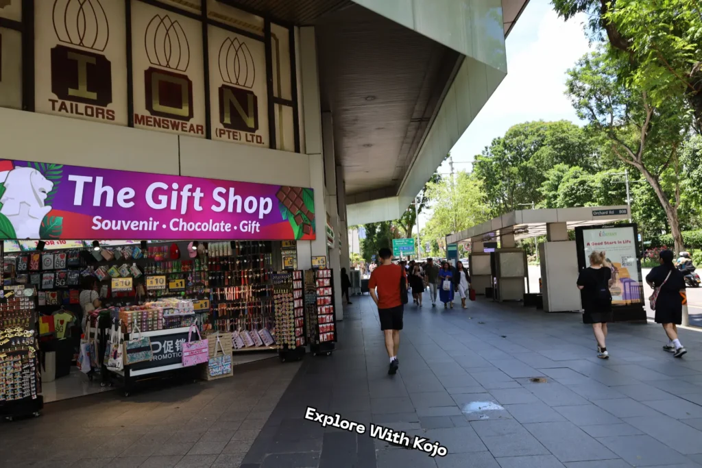 Souvenir and gift shop along Orchard Road Singapore selling chocolates, t-shirts, and local items