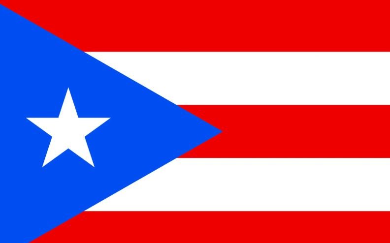 Flag of Puerto Rico with red and white stripes and a blue triangle with a white star.