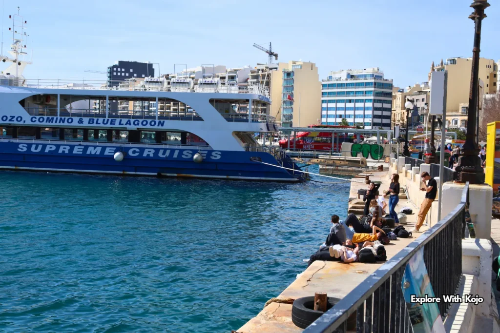Boats at Sliema Ferries quay for harbour cruises