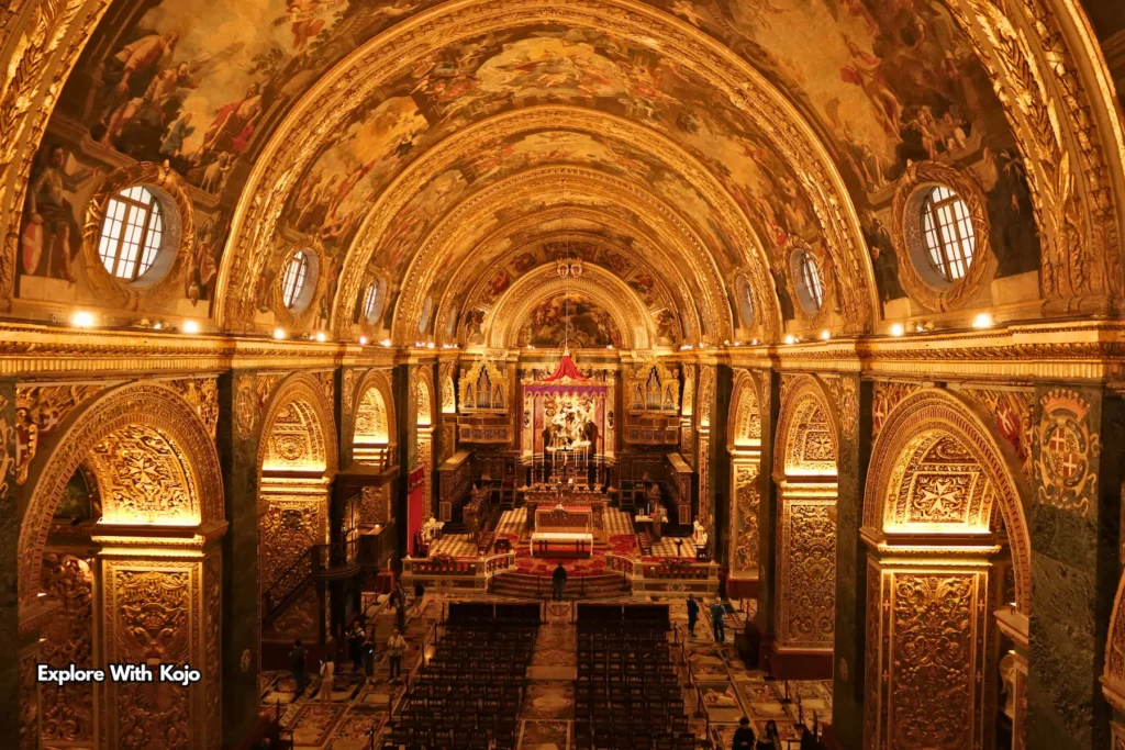 Ornate Baroque interior of St John’s Co-Cathedral Valletta