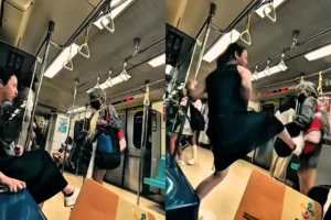 Young woman kicking a 73-year-old passenger on a Taiwan MRT train, viral 2025 incident