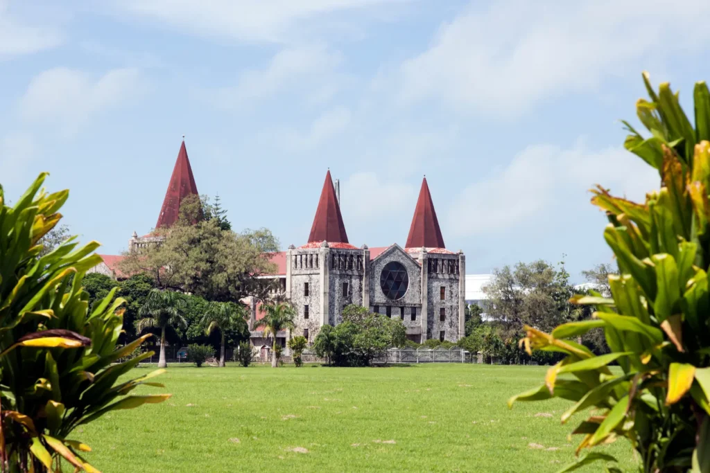 Scenic view of a cathedral surrounded by greenery in Nuku’alofa, Tonga.