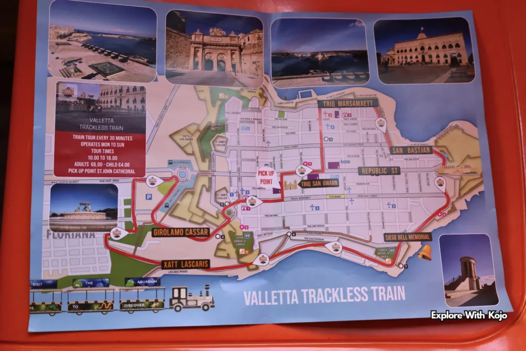 Route map for the Valletta trackless train tour