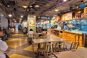 Food stalls and dining tables at Wisma Atria Food Republic